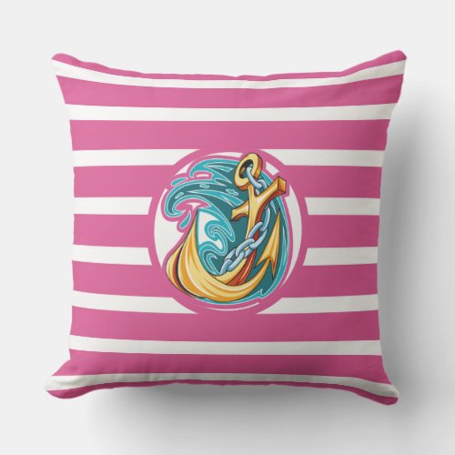 Nautical Pink Stripe Monogram Outdoor Pillow Lg
