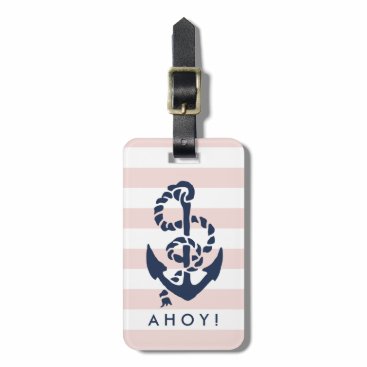 Nautical Pink Stripe Navy Anchor Personalized Bag Tag Nautical Pink Stripe Navy Anchor Personalized Bag Tag