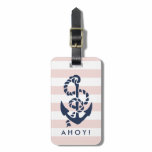 Nautical Pink Stripe Navy Anchor Personalized Luggage Tag