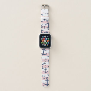 Nautical pink stripe navy blue anchor pattern apple watch band