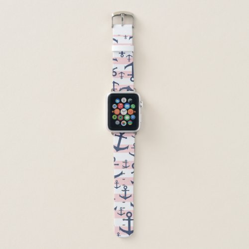 Nautical pink stripe navy blue anchor pattern apple watch band