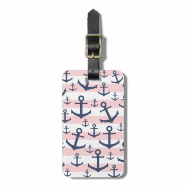 Nautical pink stripe navy blue anchor pattern bag tag Nautical pink stripe navy blue anchor pattern bag tag