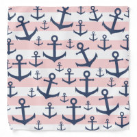 Nautical pink stripe navy blue anchor pattern