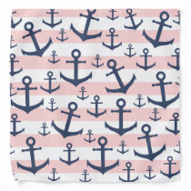 Nautical pink stripe navy blue anchor pattern bandana