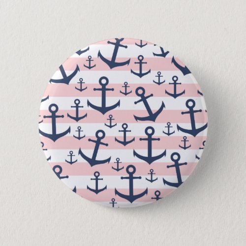 Nautical pink stripe navy blue anchor pattern button