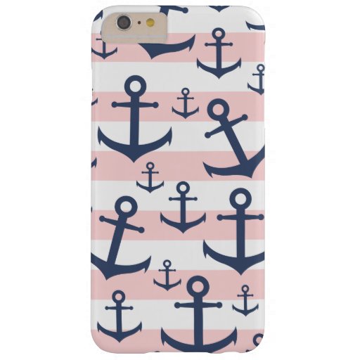 Nautical pink stripe navy blue anchor pattern barely there iPhone 6 plus case