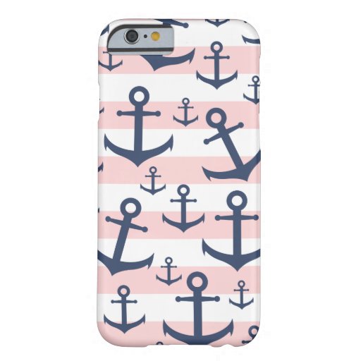 Nautical pink stripe navy blue anchor pattern barely there iPhone 6 case