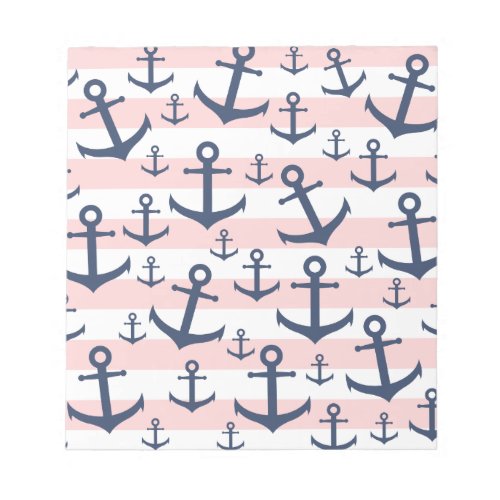 Nautical pink stripe navy blue anchor pattern notepad