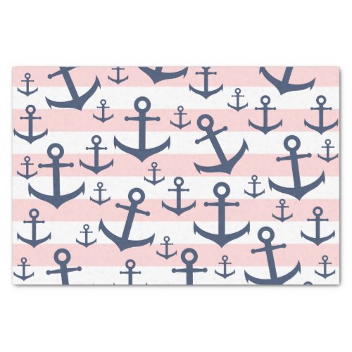 Nautical pink stripe navy blue anchor pattern tissue paper