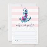 Nautical Pink Stripes Watercolor Anchor Wedding Advice Card<br><div class="desc">Nautical wedding advice & wishes card design featuring anchor with flowers on a pink stripes background.</div>