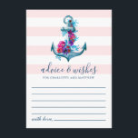 Nautical Pink Stripes Watercolor Anchor Wedding Advice Card<br><div class="desc">Nautical wedding advice & wishes card design featuring anchor with flowers on a pink stripes background.</div>