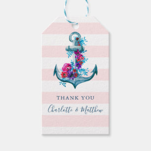 Nautical Pink Watercolor Anchor Wedding Thank You Gift Tags