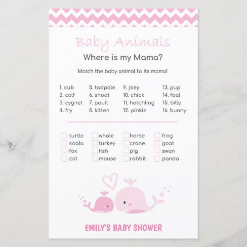 Nautical Pink Whale Baby Shower Game PRINTED