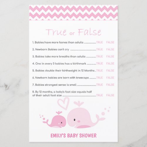 Nautical Pink Whale Baby Shower Game PRINTED