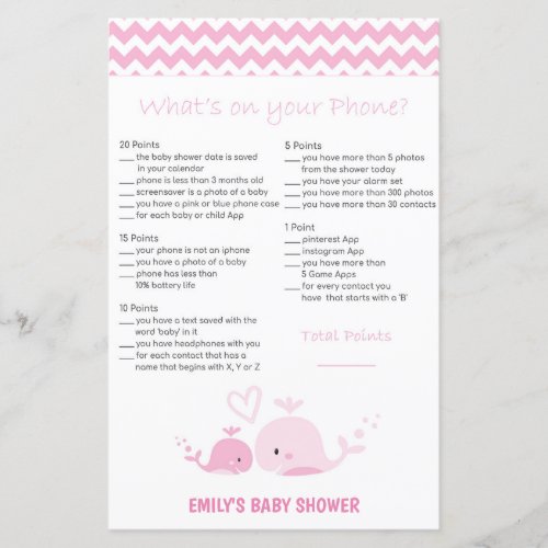 Nautical Pink Whale Baby Shower Game PRINTED