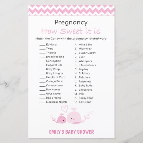 Nautical Pink Whale Baby Shower Game PRINTED