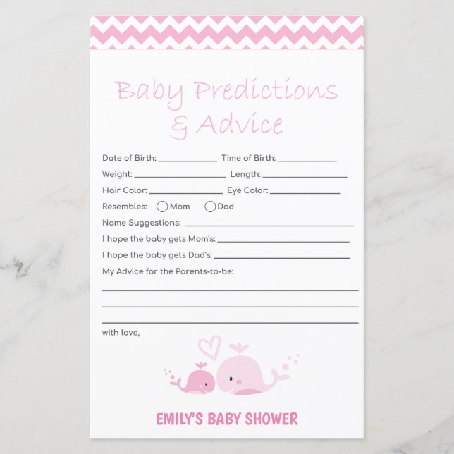 Nautical Pink Whale Baby Shower Game PRINTED (Front)