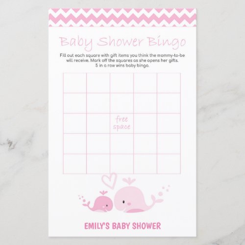 Nautical Pink Whale Baby Shower Game PRINTED