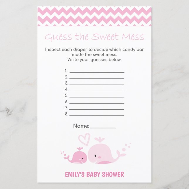 Nautical Pink Whale Baby Shower Game PRINTED (Front)
