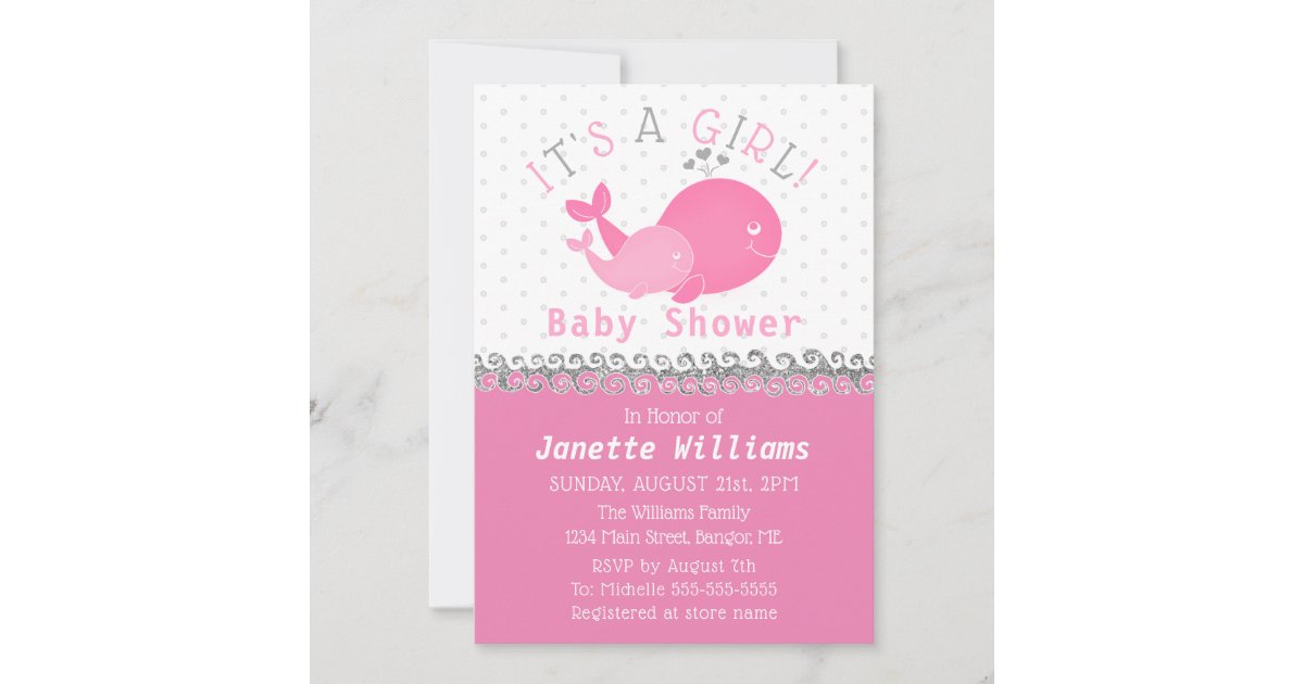 Nautical Pink Whale It's A Girl Baby Shower Invitation | Zazzle