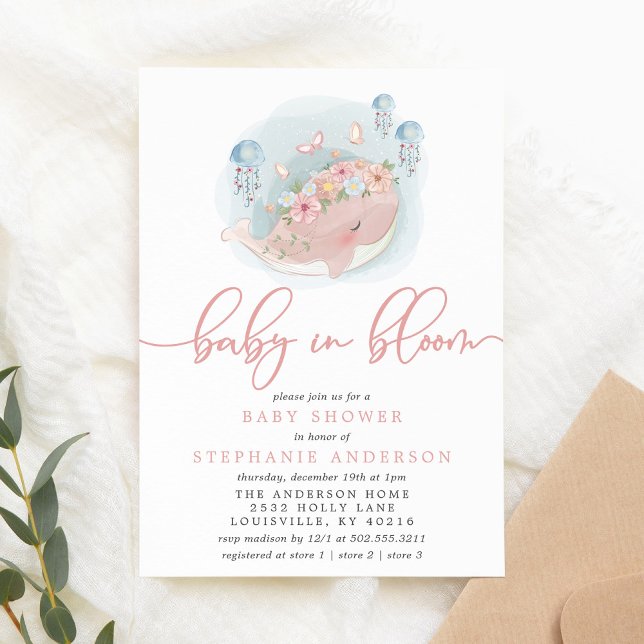 Nautical Pink Whale Jellyfish Baby In Bloom Shower Invitation (Creator Uploaded)