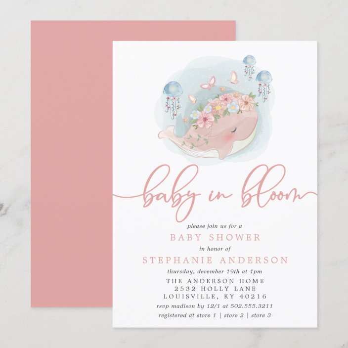 Nautical Pink Whale Jellyfish Baby In Bloom Shower Invitation | Zazzle.com