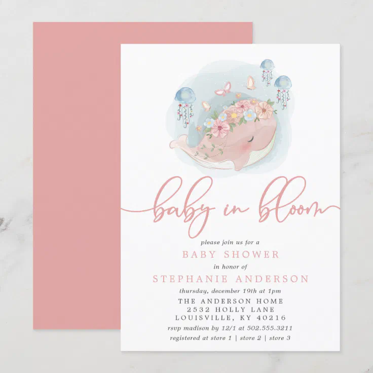 Nautical Pink Whale Jellyfish Baby In Bloom Shower Invitation | Zazzle