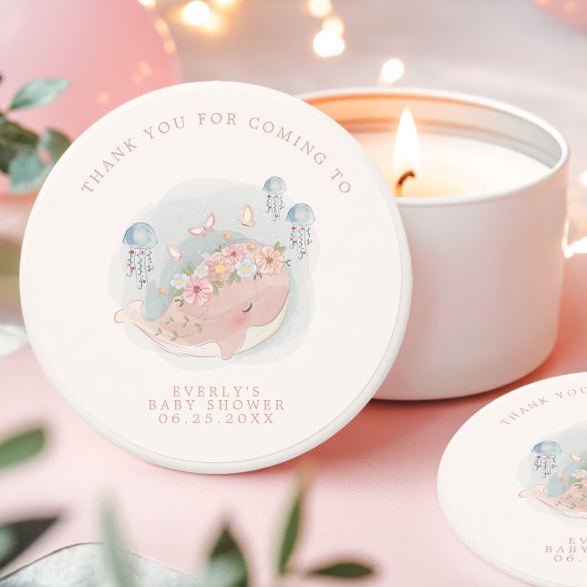 Nautical Pink Whale Jellyfish Baby Shower Mini Candle Favors (Creator Uploaded)