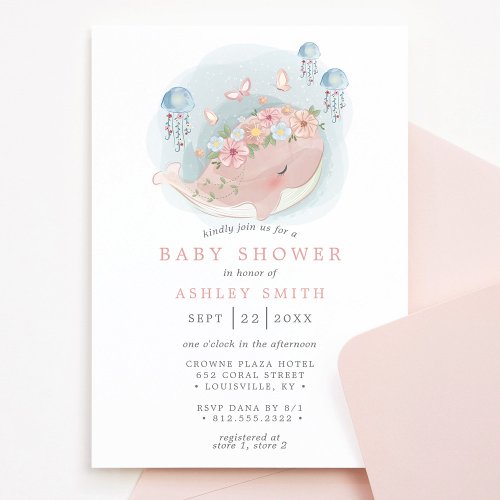 Nautical Pink Whale Jellyfish Girl Baby Shower Invitation