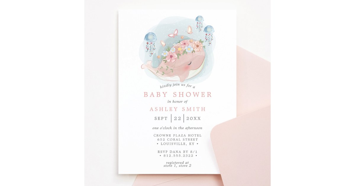 Nautical Pink Whale Jellyfish Girl Baby Shower Invitation | Zazzle
