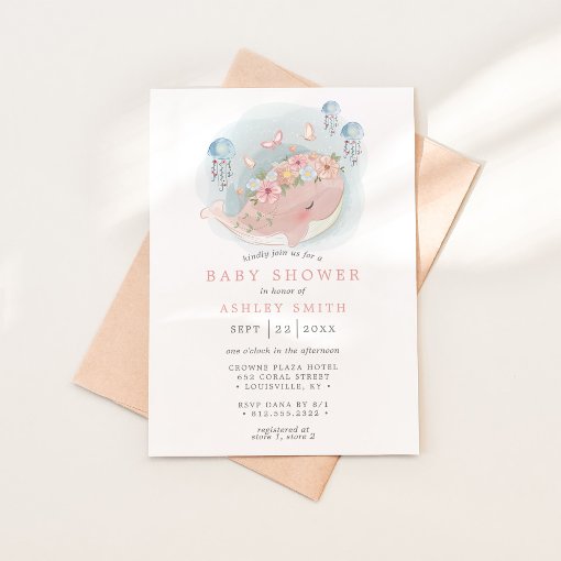 Nautical Pink Whale Jellyfish Girl Baby Shower Invitation | Zazzle