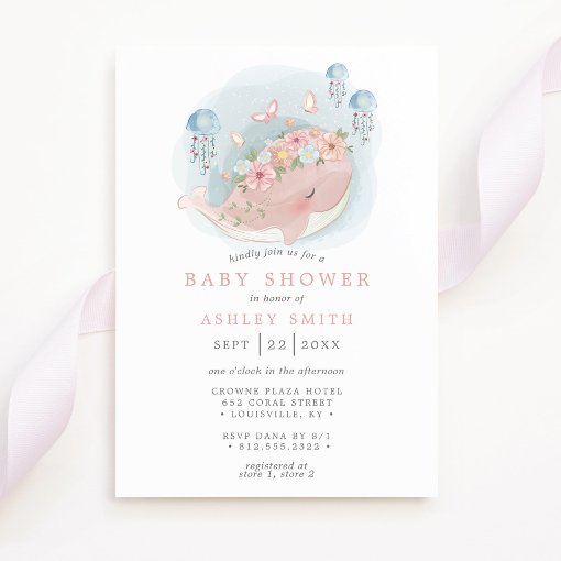 Nautical Pink Whale Jellyfish Girl Baby Shower Invitation | Zazzle