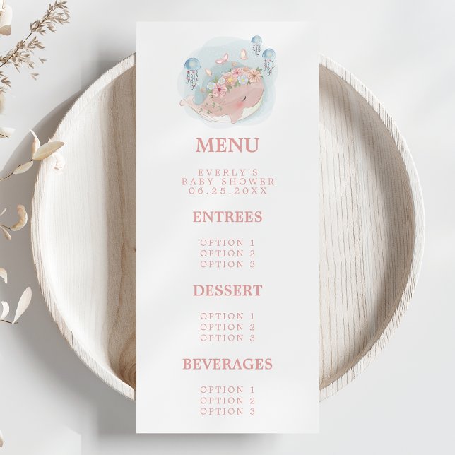 Nautical Pink Whale Jellyfish Girl Baby Shower Menu (Creator Uploaded)