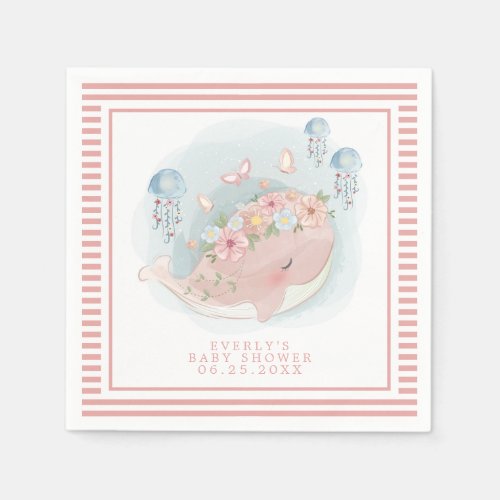 Nautical Pink Whale Jellyfish Girl Baby Shower Napkins