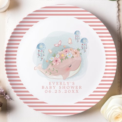 Nautical Pink Whale Jellyfish Girl Baby Shower Paper Plates