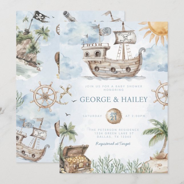 Nautical Pirate Baby Shower Invitation (Front/Back)