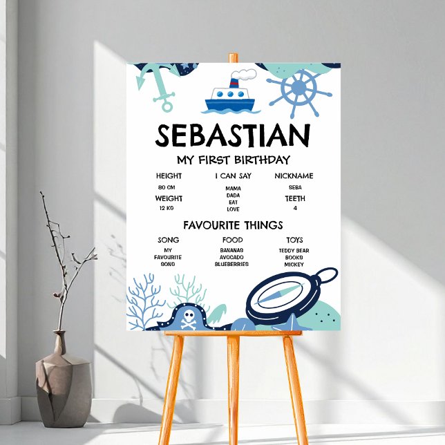 Nautical Pirate First Birthday Milestone Poster (Nautical Pirate First Birthday Milestone Poster
)