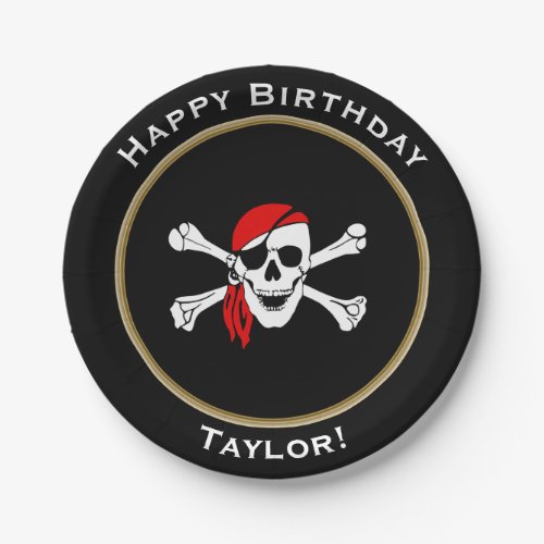 Nautical Pirate Happy Birthday with Name Paper Plates