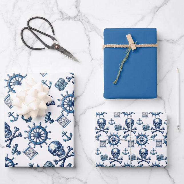 Nautical - Pirate Images Wrapping Paper Sheets (Front)