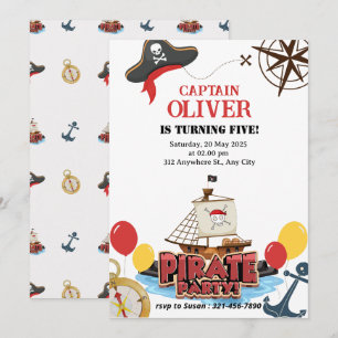 Nautical Pirate Sea Ship Birthday Invitation Card