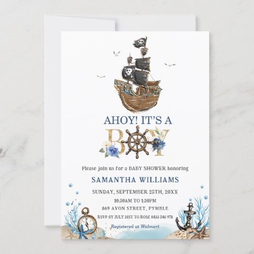 Nautical Pirate Ship Ahoy Its a Boy Baby Shower Invitation