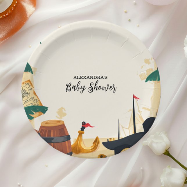 Nautical Pirate Ship Ahoy It's a Boy Paper Plates (Creator Uploaded)