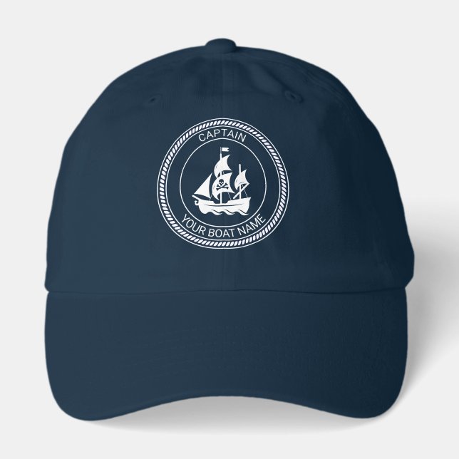 Nautical Pirate Ship Boat Name Rope #2 Captain Hat (Front)