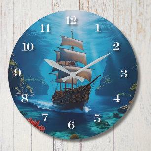 Nautical Pirate Ship Wall Clock Coastal Home Decor