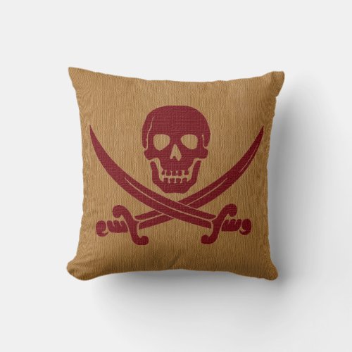 Nautical Pirate Skeleton in Dark Red Throw Pillow