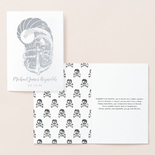 Nautical Pirate  Skull Anchor Ocean Monogram Foil Card