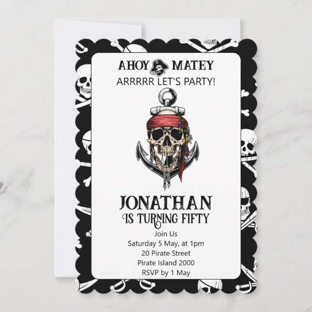 Nautical Pirate surprise party invitations (Front)
