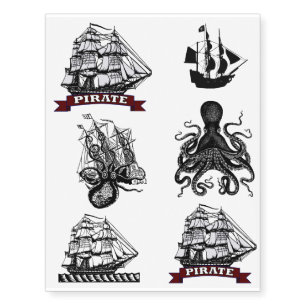 Nautical Pirate Tats! Octopus Kraken Sailor Ship Temporary Tattoos
