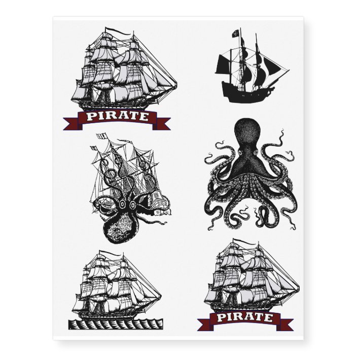 Nautical Pirate Tats Octopus Kraken Sailor Ship Temporary Tattoos Zazzle Com