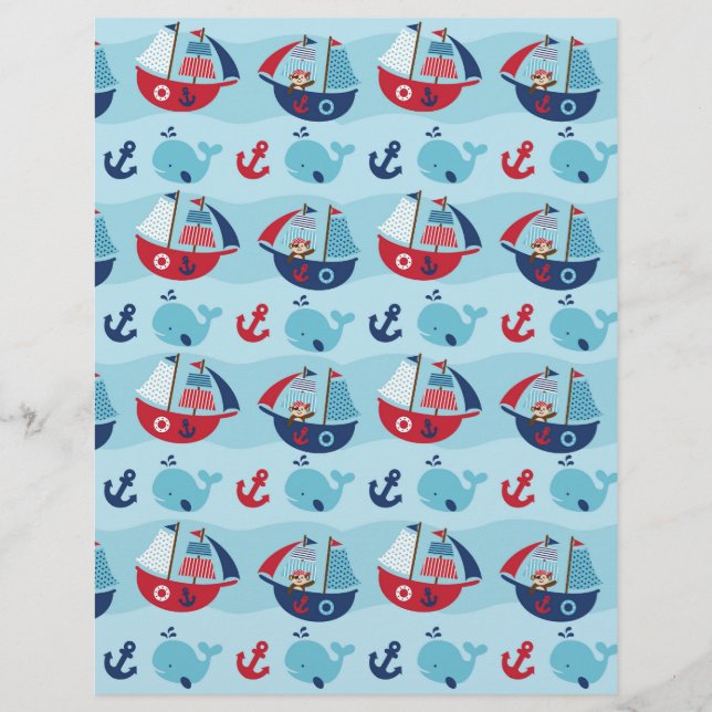 Nautical Pirate Whale Scrapbook Paper (Front)